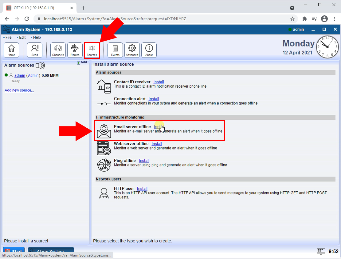 add email server offline source