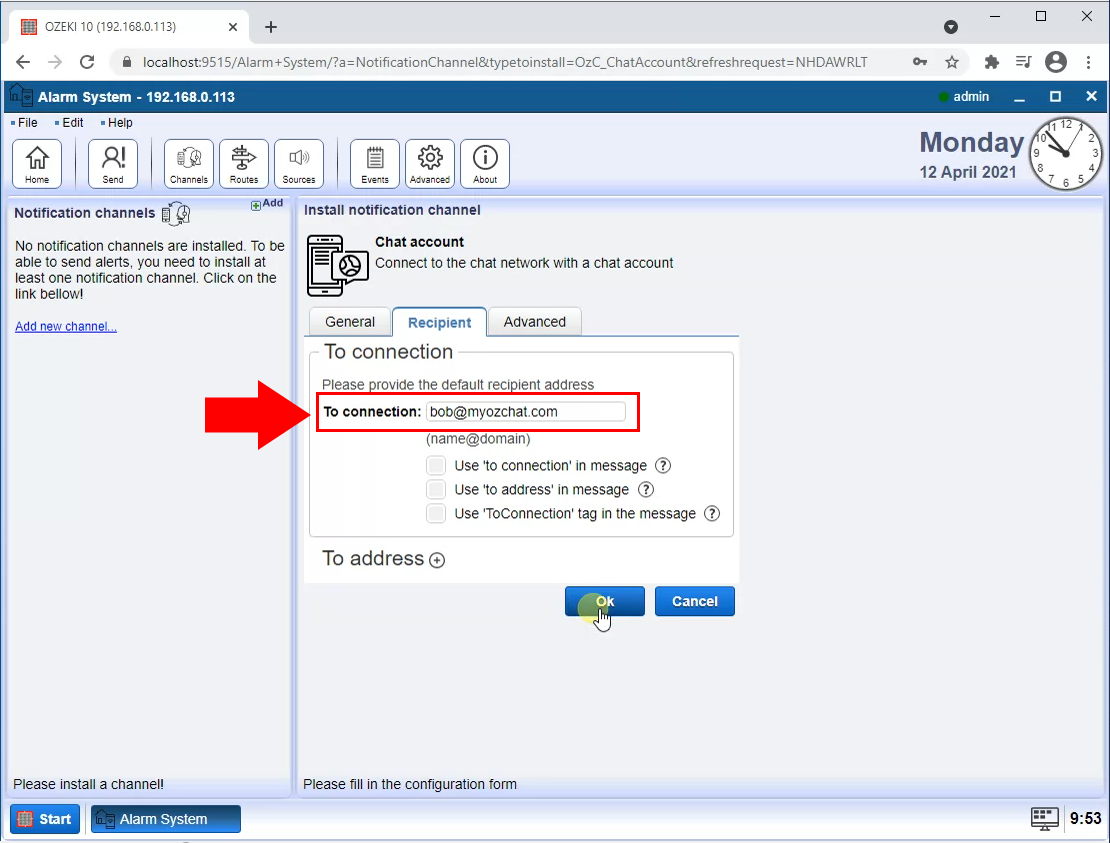 configure recipient address