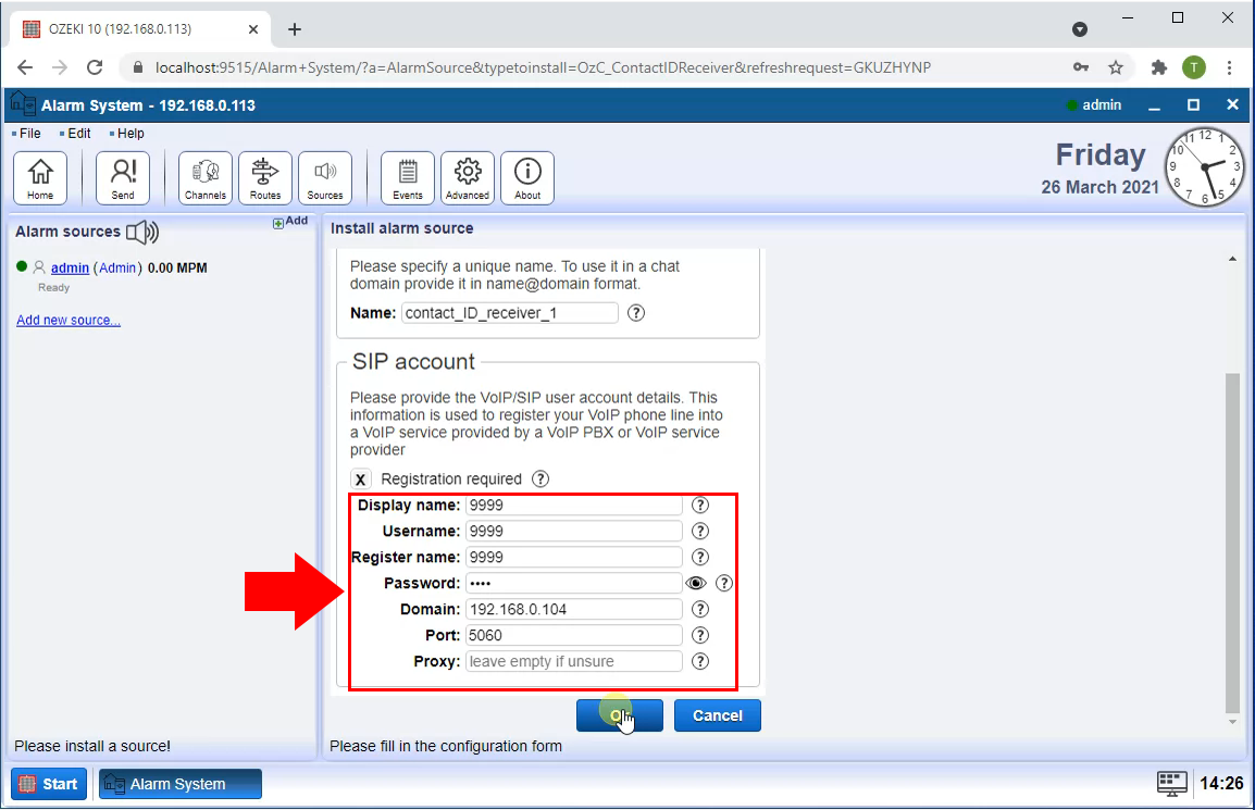 configure contact id receiver