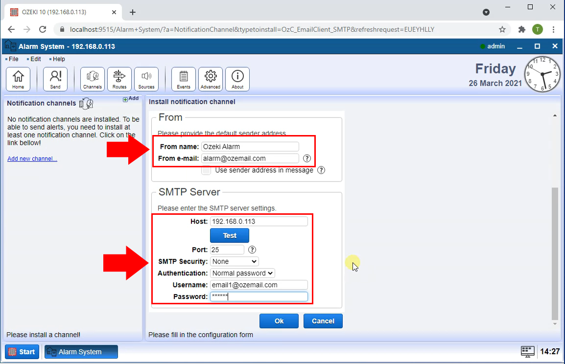 provide smtp settings