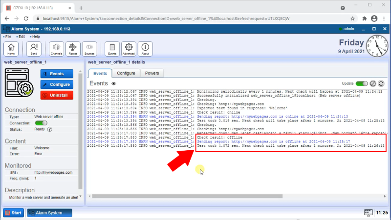 send report when webserver goes offline