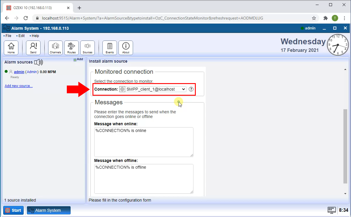 select connection to monitor