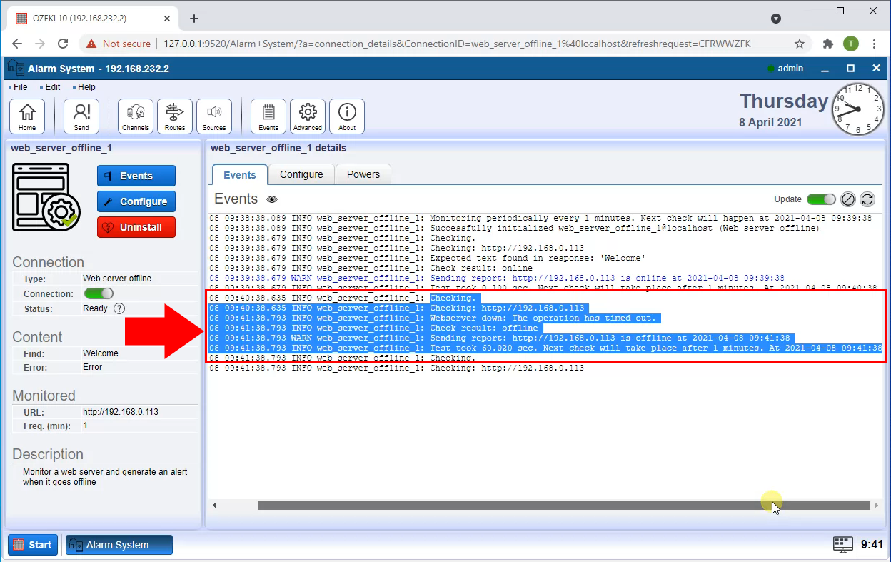 send report when webserver down